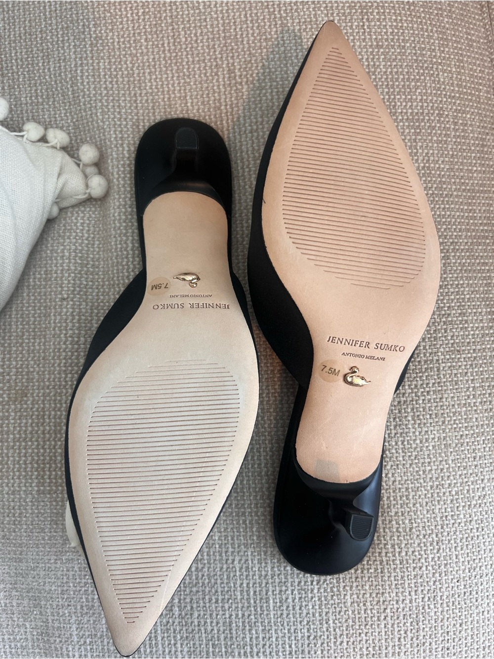 ANTONIO MELANI X Jeniffer Sumko Black Pointed Toe Mules with Cream Rose Accent - Picture 4 of 5